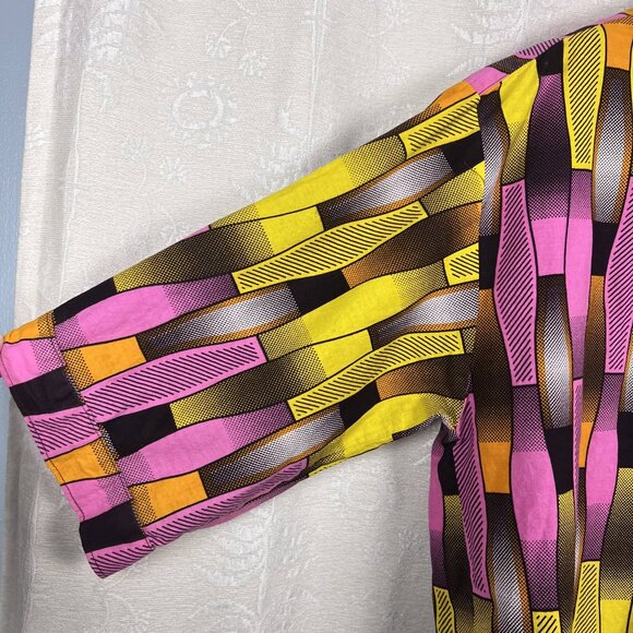 Yevu colorful button-down oversized top wide sleeve cotton stripe Ghana Africa L - Picture 3 of 8